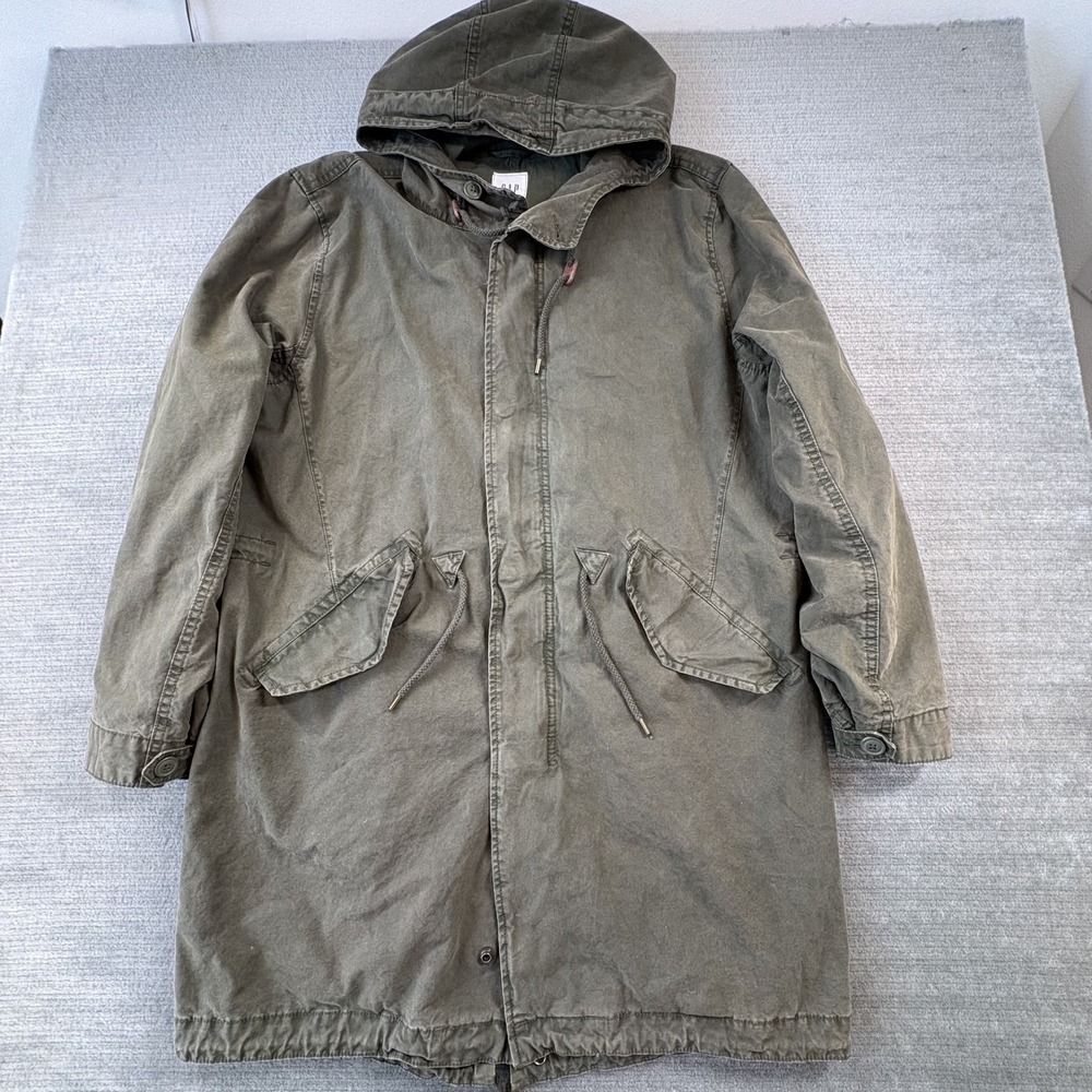 Gap Fishtail Parka Jacket Mens Large Green Moss Hooded Utility Military Coat